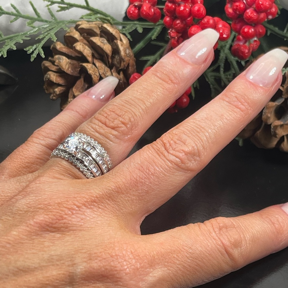 Solid 925 Silver Wedding Engagement Ring Set - image 7